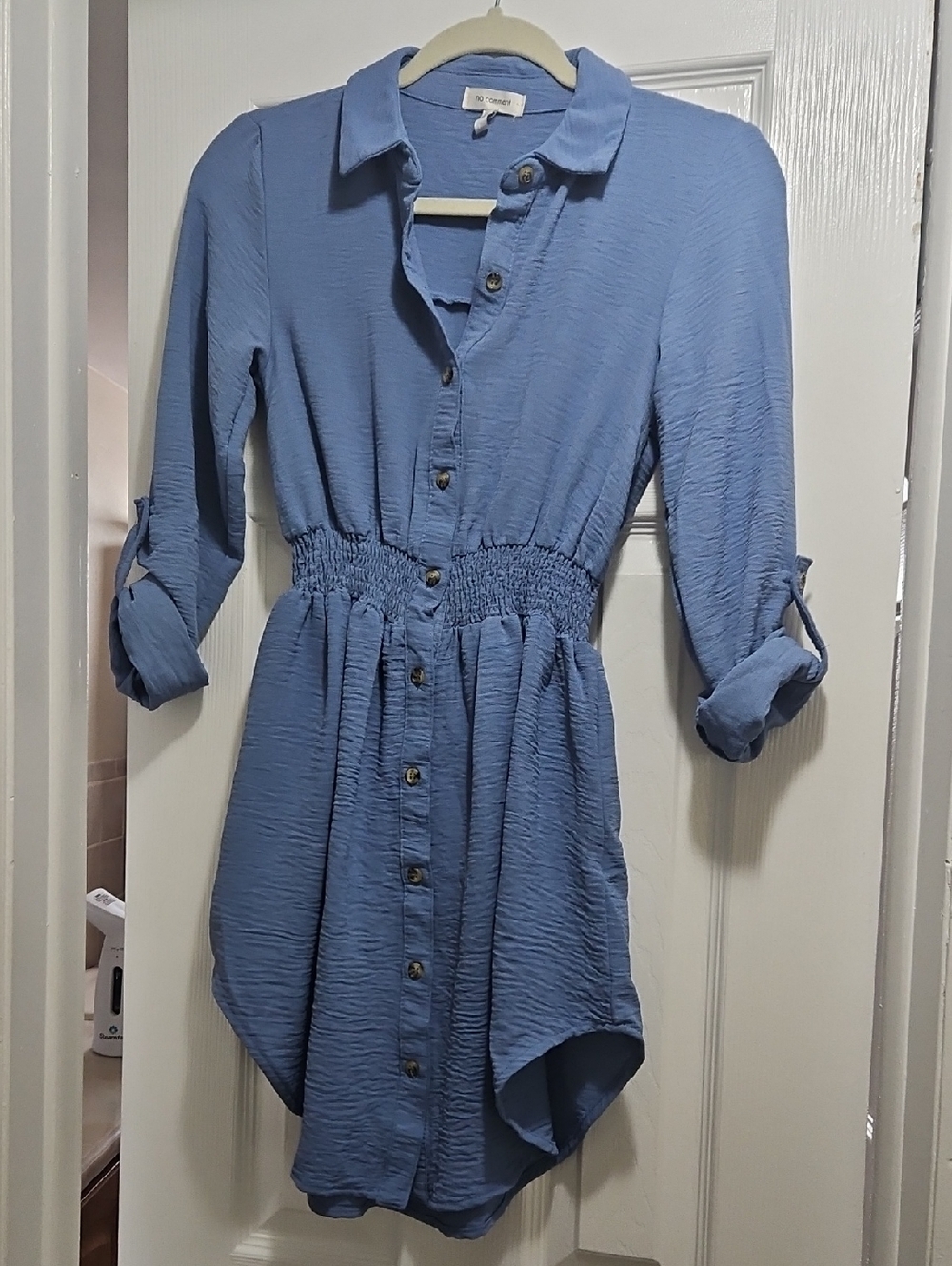 Button-Front Dress in Dusty Blue